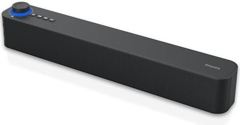 ATLANTIS Soundbar PC 20 W, luidspreker PC, jack 3,5 mm + Bluetooth 5.3 voor smartphone, FireTV, platenspeler, Batt. 2400 mhA, FM-radio, pc-luidspreker, draagbaar, TV, Smartphone Dim 420 x 60 x 74 mm,
