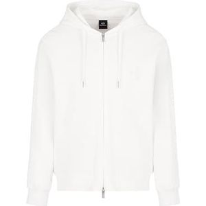 Armani Exchange Heren Logo Tape Cotton Interlock Zip Up Hooded Sweatshirt, off-white, M