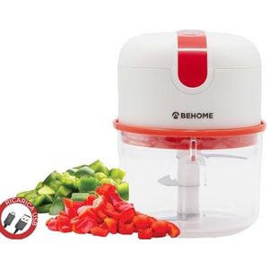 Behome Mini-hakmolen, oplaadbaar, draadloos, 250 ml, messen van roestvrij staal, rood en wit