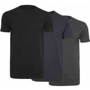 Build Your Brand Heren T-shirt ronde hals 3-pack basic shirts voor mannen, multipack T-shirts verkrijgbaar in vele varianten, maten XS - 5XL, meerkleurig (Blk/Nvy/Char 02240), XS