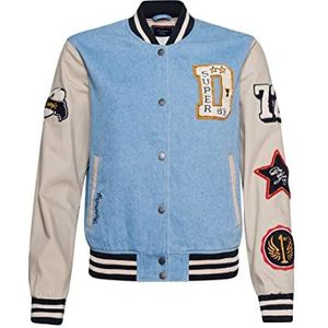 Superdry Vintage Varsity Denim Jacket W5011489A Light Vintage Wash/Oatmeal 14 Dames, Licht Vintage Wash/Oatmeal, 40