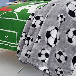 Catherine Lansfield Kids Cosy Voetbal Fleece 120x150cm Deken Gooi Grijs