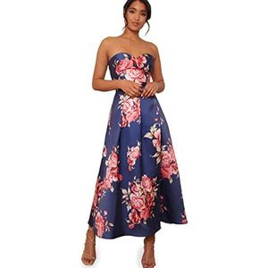 Chi Chi London Dames strapless bloemen bedrukte dip zoom jurk in marine cocktail, marineblauw, 38