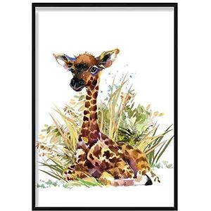 Artze Wall Art Baby Giraffe Aquarel Poster, 50 cm Breedte x 70 cm Hoogte