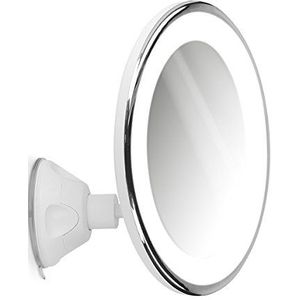 Navaris LED make up spiegel met verlichting - Vergrootspiegel met zuignap - 360° draaibaar - Scheerspiegel met 7x vergroting - Handspiegel - wit