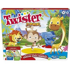 Twister Junior Dierenavonturen, dubbelzijdige mat, 2 spellen in 1, partyspel, binnenspel voor 2-4 spelers (Franse versie)