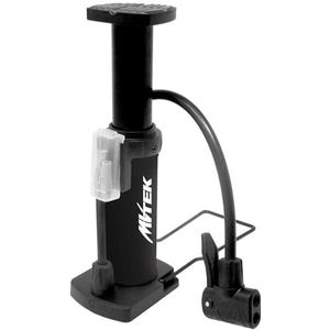 MVTEK Voetpomp Push, fietspomp, tot 7 bar, fietspomp, dubbele koppeling voor Presta Schrader-ventielen, fietspomp van metaal voor fiets, ballen en luchtpomp, fietspomp, zwart