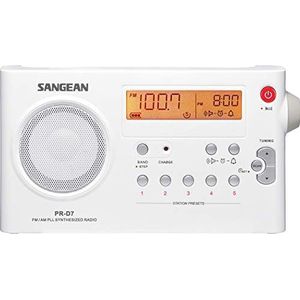 Sangean PR-D7 draagbare radio (FM/MW-tuner, hoofdtelefoonaansluiting, wekfunctie, net/batterijen) wit
