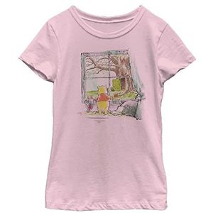 Disney Pooh Winnie Window Girl's Solid Crew Tee, Light Pink, XS, Rosa, XS
