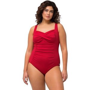Ulla Popken Dames, drapering, fijne structuur, softcups badpak, rood, 60