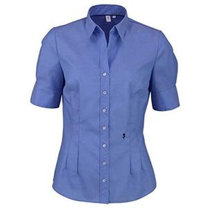 Seidensticker Damesblouse - hemdblouse - strijkvrij - slim fit - korte mouwen - effen - 100% katoen, blauw, 40