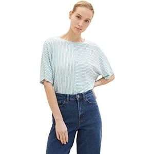 TOM TAILOR Dames T-shirt 1035489, 31133 - Blue White Horizontal Stripe, XL