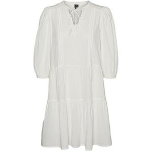 VERO MODA women short dress with drawstring midi 3/4 sleeves summer dress tunic, Colour:White, Size:S