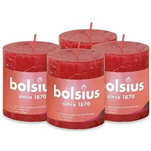 4 stuks Bolsius rood rustiek stompkaarsen 80/68 (35 uur) Eco Shine Delicate Red