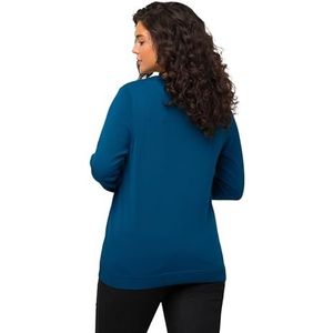 Ulla Popken Dames, V-hals, lange mouwen, zachte fijn gebreide trui, blauwgroen, 62/64 NL
