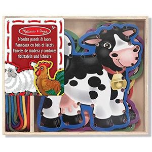 Melissa & Doug | Houten rijgpanelen - Boerderijdieren | Ontwikkelingsspeelgoed | Motorische vaardigheden | 3+ | Cadeau voor jongens en meisjes