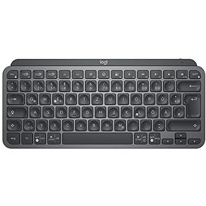 Logitech MX Keys Mini draadloos toetsenbord, compact, Bluetooth, achtergrondverlichting, USB-C, compatibel met Apple macOS, iOS, Windows, Linux, Android, metalen behuizing - donkergrijs, QWERTZ