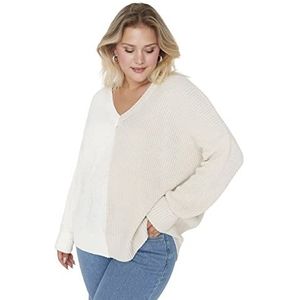 Trendyol Dames V-hals Colorblock Regular Plus Size Sweater Sweater, Beige, XXL, Beige, XXL