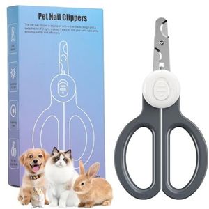 Euqvunn Kattennagelknipper, Professionele Kattenklauwschaar met Veilige Positioneringsgat met Dubbel Mes, Afneembare LED-verlichting, voor Kittens, Konijnen, Middelgrote en Kleine Dieren (Grijs-Wit)