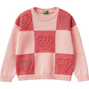 United Colors of Benetton trui voor meisjes en meisjes, Quadri Rosa Salmone E Rosa 03z, 5 Jaar