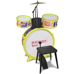 Bontempi | BeatMasterPro Classic drumstel met 4 elementen, met kruk en twee drumsticks voor een ongeëvenaarde ervaring, geel, 68 x 50 x 50 cm