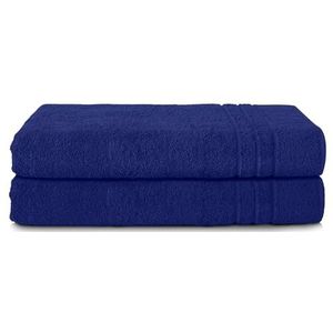 Komfortec Set van 2 saunadoeken, 70 x 200 cm, van 100% katoen, XXL-saunahanddoek, zacht, groot, badstof, sneldrogend, marineblauw