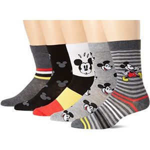 Disney Mickey Mouse Men's 5 Pack Crew Socks, Grey Stripe Multi, 10-13