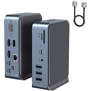 AYCLIF 15-in-2 USB C Hub Triple Monitor via VGA/2*HDMI, USB C-dockingstation voor MacBook Pro/Air, 100W PD Laptop Dock voor Lenovo, HP, Dell (USB-A/C 3.0 5GBPS, RJ45 Ethernet, Audio & Mic, SD/TF)