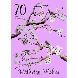 70e verjaardagskaart Vrouwen vriend vrouw of dochter voor haar, bloesem en vogel ontwerp