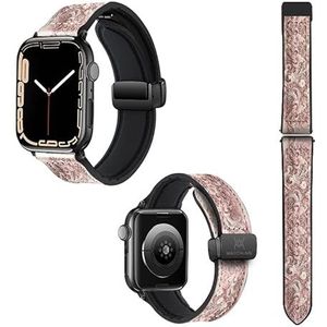 Horlogebandje voor Apple Iwatch 22 mm (38/40/41/42/44/45 mm) van siliconen en echt leer: roze kant