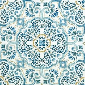WallPops FP2477 Fontaine Peel & Stick vloertegels, blauw, set van 10 stuks, 30,5 x 30,5 cm