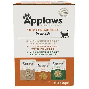 Applaws 100% Natuurlijk Premium Nat Kattenvoer Multipak Verscheidenheid aan Kip - Verpakking van 12 x 70g Zakjes