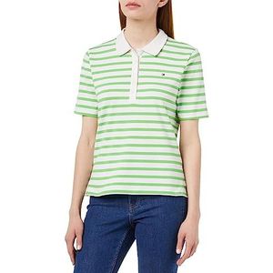 Tommy Hilfiger S/S polo's voor dames, Breton Stp W Wit/Spring Lime, XS