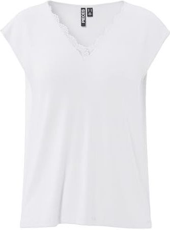 PIECES - PCKAMALA - T-shirt - Wit - V-hals - Kwartmouw