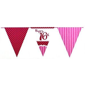 Creative Party 16e verjaardag papier vlag vlag, 3,7 meter lengte, perfect roze
