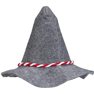 Relaxdays hoed met rood-wit koord, van ca. 6 mm dik vilt, rood-wit koordje, Beierse hoed, breed, grijs