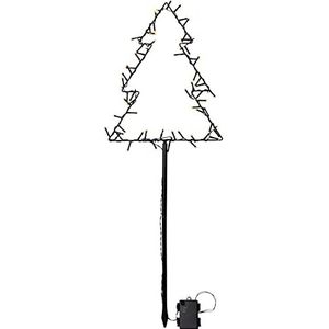 EGLO Led-kerstboom met grondpen, kerstverlichting voor buiten, verlichte kerstdecoratie voor buiten, met timer, op batterijen, tuindecoratie, Kerstmis, metaal, in zwart, warmwit, 90 cm