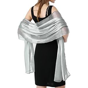 Ladiery Sheer crêpe sjaals en omslagdoeken voor avondfeestjurk, vrouwen lichtgewicht Sparkly Bruid Bruiloft reizen sjaal, Zilver, 200×68cm