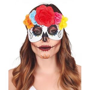 Fiestas Guirca - Masker 'la Catrina' - Halloween Masker - Wit met Bloemen