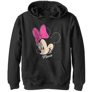Disney Characters Minnie Big Face Boy's Hooded Pullover Fleece, Black, Small, zwart, S