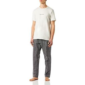 Calvin Klein Heren S/S Pant Set Pyjama, Svr Bch Tp, Mdn Mh Grid_svr Brh Btm, S
