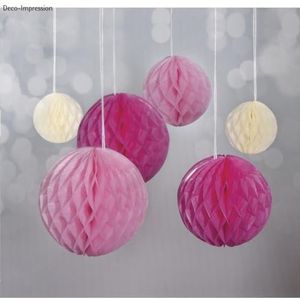 Rayher 87079000 Honingraatballen, honingraat zijdepapier, 5 + 8 + 10 cm, roze/beige, hang- en tafeldecoratie, geschikt voor slingers en pompons op verjaardagen, bruiloften + fotoshoots