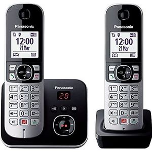 Panasonic KX-TG6862GB draadloze telefoon met 2 handsets en antwoordapparaat (tot 1.000 telefoonnummers vergrendelen, overzichtelijke lettergrootte, luide telefoon, full-duplex handsfree) zwart-zilver