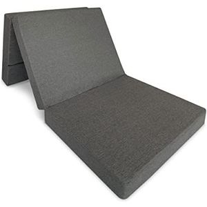 Somnia Descanso - Inklapbare gastenmatras met sluiting en handgreep, schuim met hoge dichtheid (extra stevig) en overtrek van donkergrijs canvas, afneembaar, zeer ademend, wit, 90 x 190 cm
