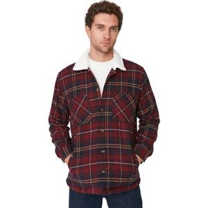 Trendyol Heren reverskraag geruite normale jas jas, bordeaux, 2XL, Bourgondy, XXL grote maten