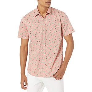 Amazon Essentials Men's Shirt met korte mouwen, print en normale pasvorm, Roze Vruchten, XS