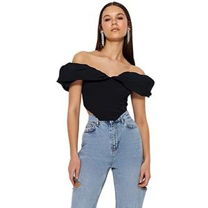 Trendyol Dames getailleerde Carmen kraag geweven bustier, zwart, 42, Zwart