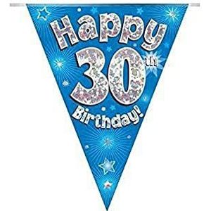 Party Bunting Gelukkig 30e Verjaardag Blauw Holografische 11 vlaggen 3.9m