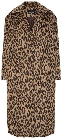 PIECES - Tussenmantel - Lichtbruin - Dierenprint - Lange Pasvorm