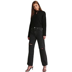 NA-KD Dames Destroyed Straight Denim Jeans, Washed Black, 40